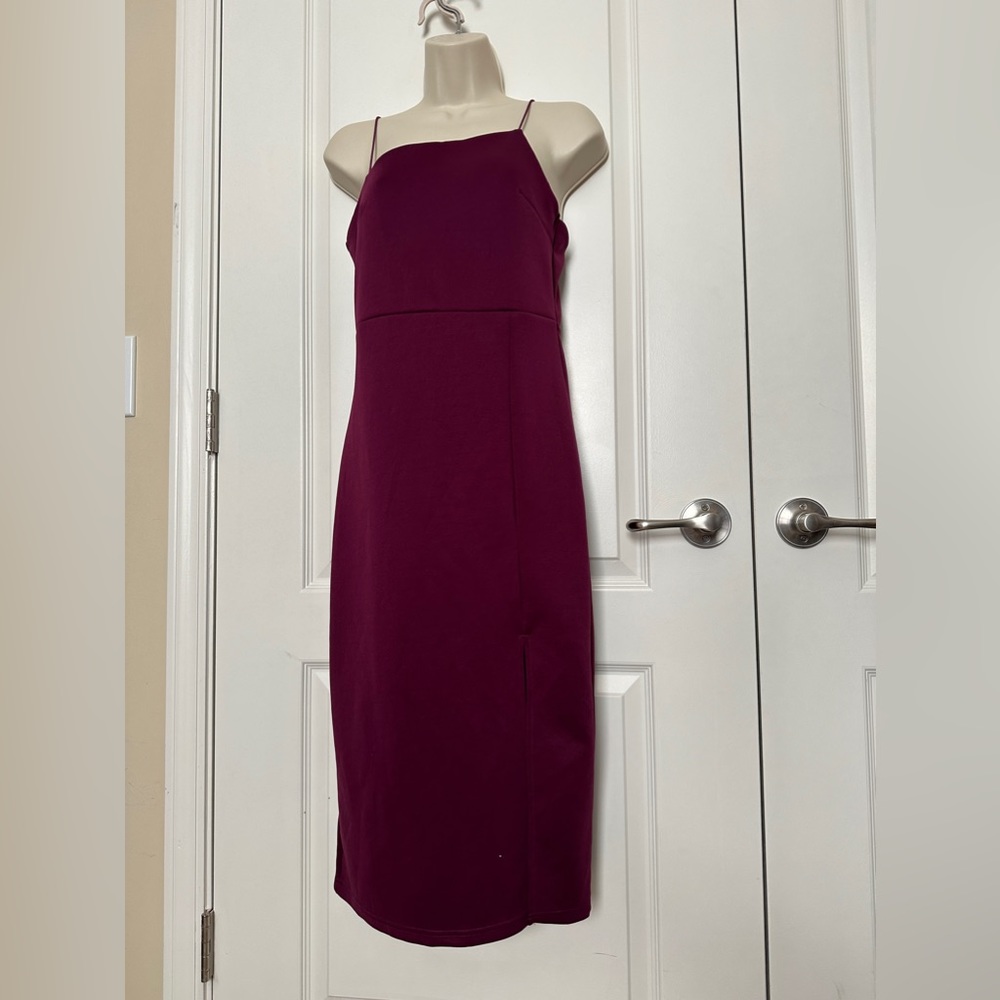 LYANER Spaghetti Strapped Midi Slit Hem Dress